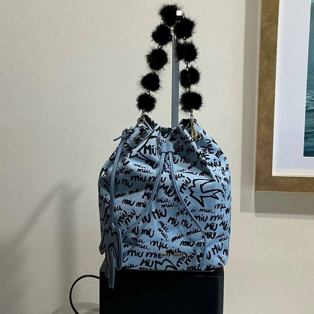 Miu Miu Black and Blue Graphic Shoulder Bag